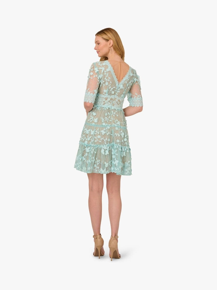 Adrianna Papell AP1D105244 Short V Neck Lace Cocktail Dress
