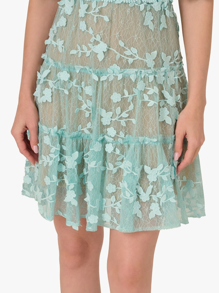 Adrianna Papell AP1D105244 Short V Neck Lace Cocktail Dress