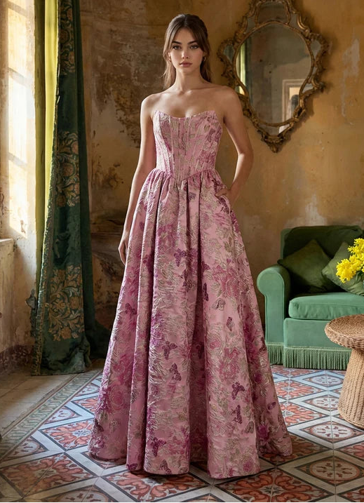 Long Pink Corset Prom Dress Wholesale