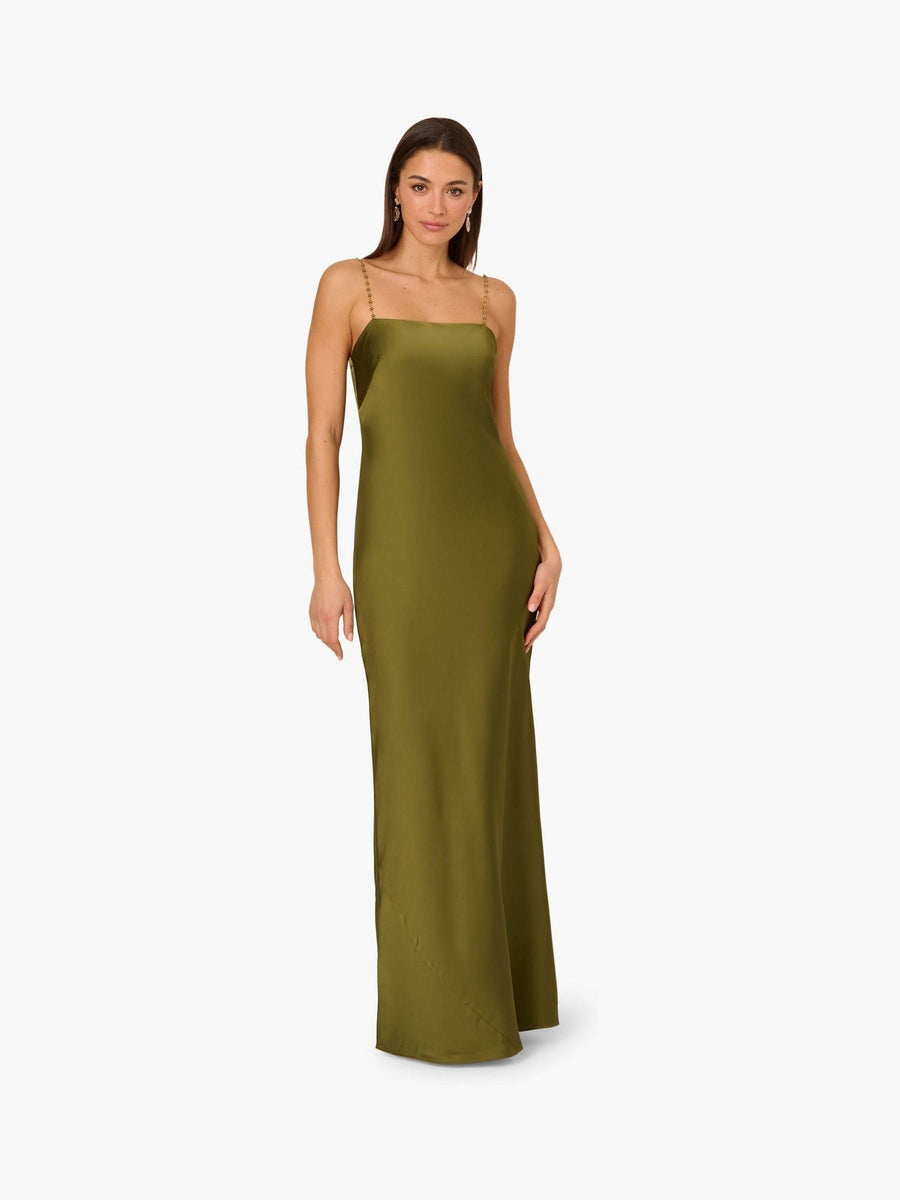 Square Floor-Length Satin Formal Sheath Gown Adrianna Papell ADAE212175