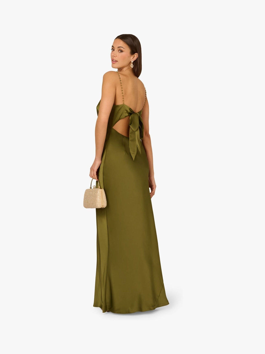 Square Floor-Length Satin Formal Sheath Gown Adrianna Papell ADAE212175