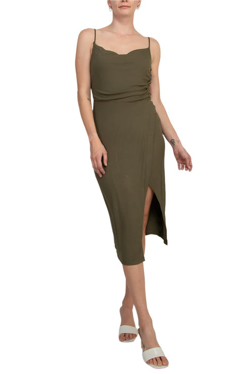 Cocktail Dresses Fitted Cocktail Midi Length Dress Olive