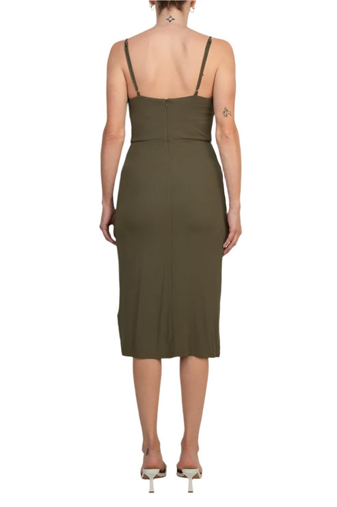 Cocktail Dresses Fitted Cocktail Midi Length Dress Olive