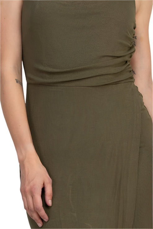 Cocktail Dresses Fitted Cocktail Midi Length Dress Olive