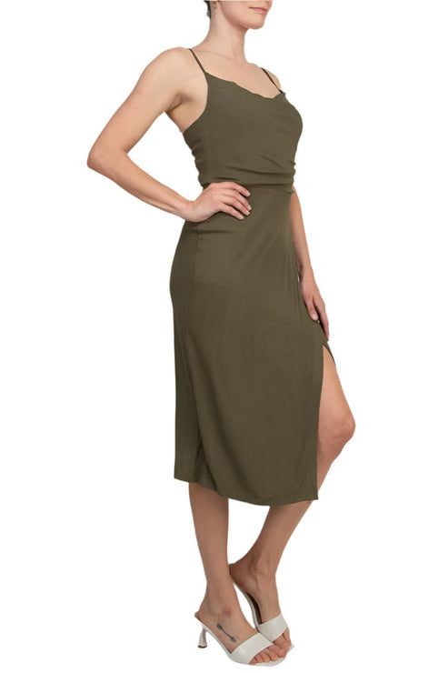 Cocktail Dresses Fitted Cocktail Midi Length Dress Olive