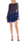 Cocktail Dresses Long Sleeve Lace Velvet Mini Cocktail Dress Navy