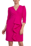 Julia Jordan 3/4 Sleeve V-Neck Cascade Ruffle Scuba Sheath Dress JJ38491 Wholesale