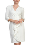 Julia Jordan 3/4 Sleeve V-Neck Cascade Ruffle Scuba Sheath Dress JJ38491 Wholesale