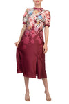 Cocktail Dresses Floral PrintSlit  Midi Cocktail Dress Burgundy Multi