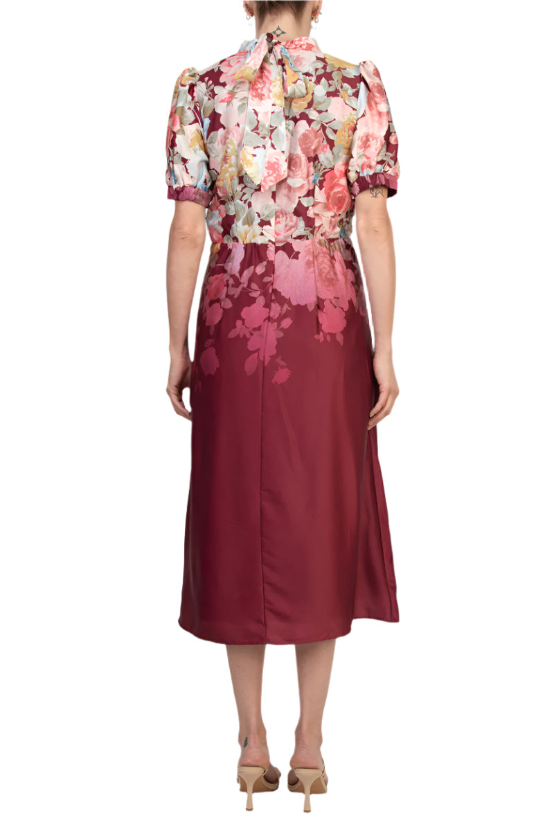 Cocktail Dresses Floral PrintSlit  Midi Cocktail Dress Burgundy Multi