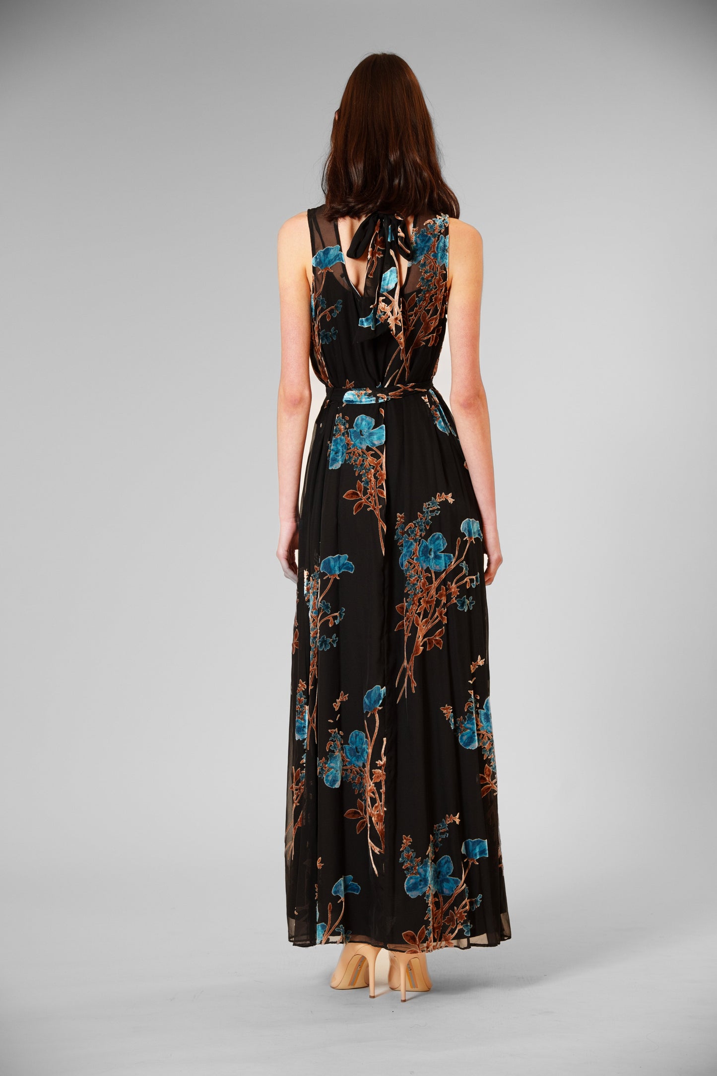 Velvet Print Overlay Gown with Tie Neck Julia Jordan JJ41454 Wholesale