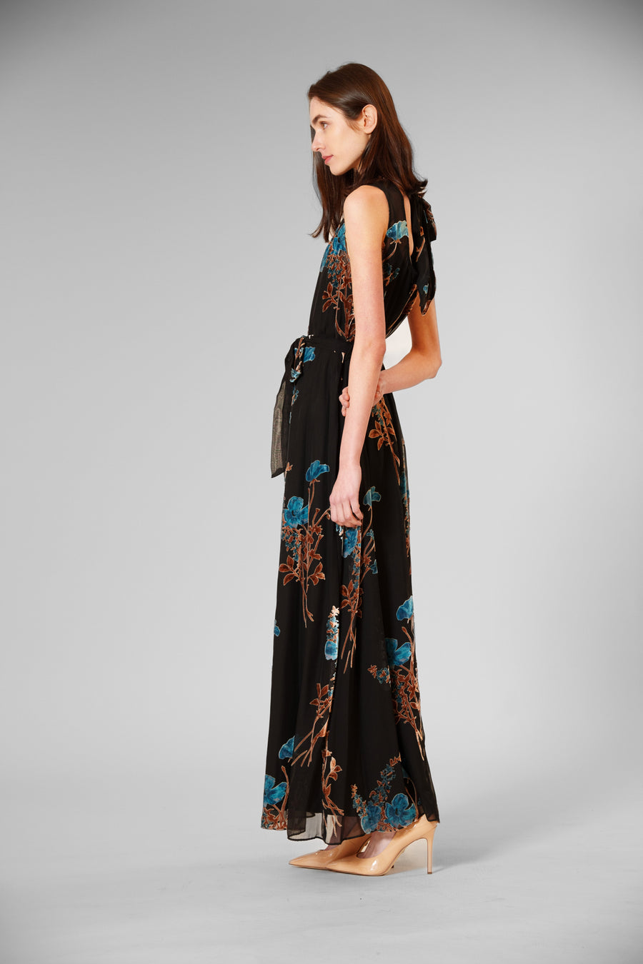 Velvet Print Overlay Gown with Tie Neck Julia Jordan JJ41454 Wholesale