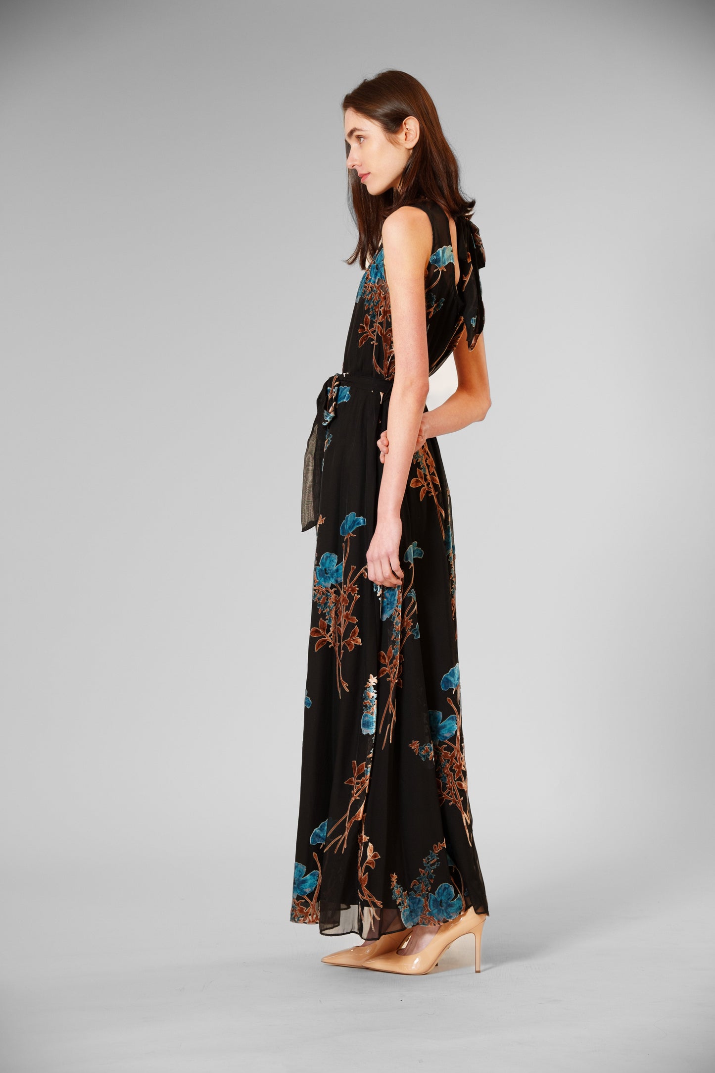 Velvet Print Overlay Gown with Tie Neck Julia Jordan JJ41454 Wholesale