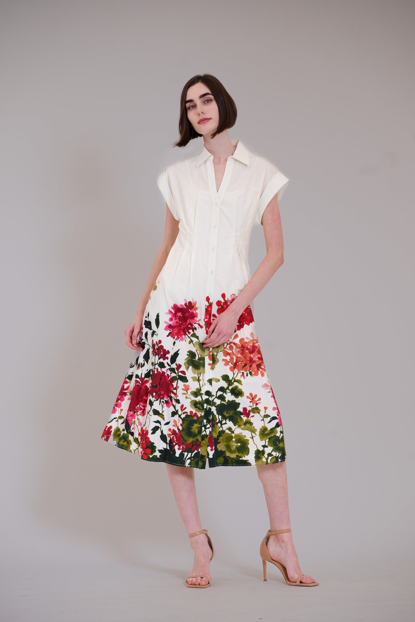 Short Sleeve V-Neck Printed Midi Shirt Dress Julia Jordan JJ41617 Wholesale
