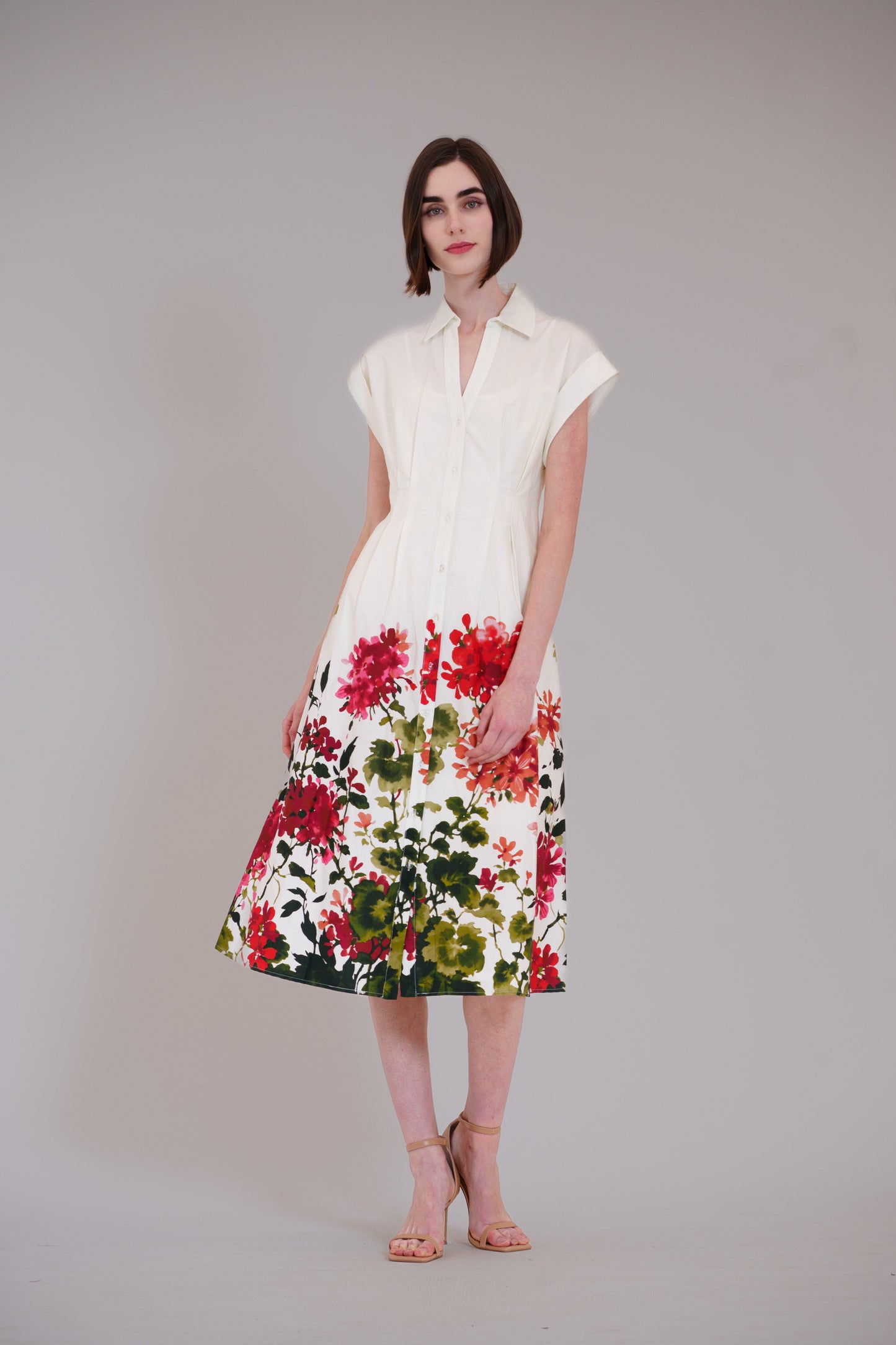 Short Sleeve V-Neck Printed Midi Shirt Dress Julia Jordan JJ41617 Wholesale