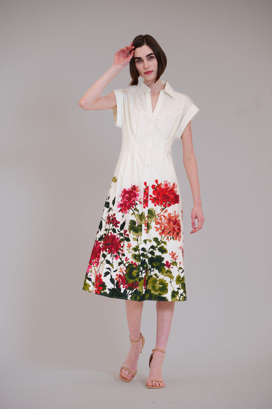 Short Sleeve V-Neck Printed Midi Shirt Dress Julia Jordan JJ41617 Wholesale