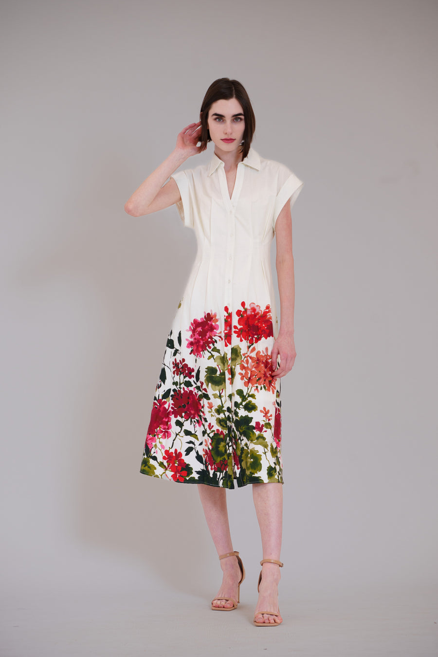 Short Sleeve V-Neck Printed Midi Shirt Dress Julia Jordan JJ41617 Wholesale