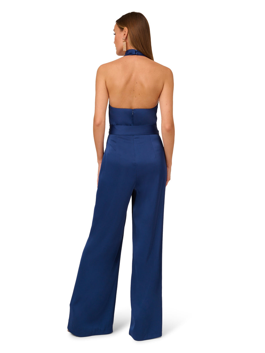 Jumpsuit Satin Cowl Neck Wide Leg Jumpsuit
 Navy