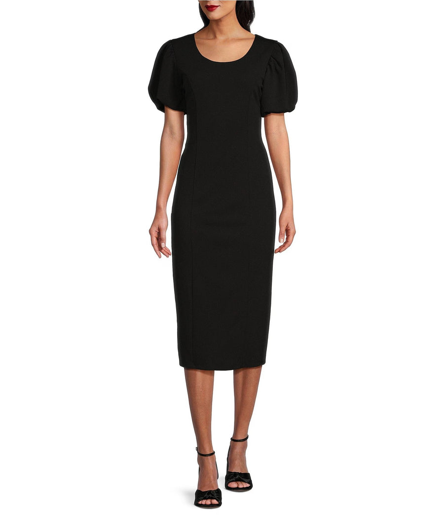 Marina Short Puffed Sleeve Fitted Cocktail Midi Dress MA269141 Wholesale