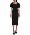 Marina Short Puffed Sleeve Fitted Cocktail Midi Dress MA269141 Wholesale