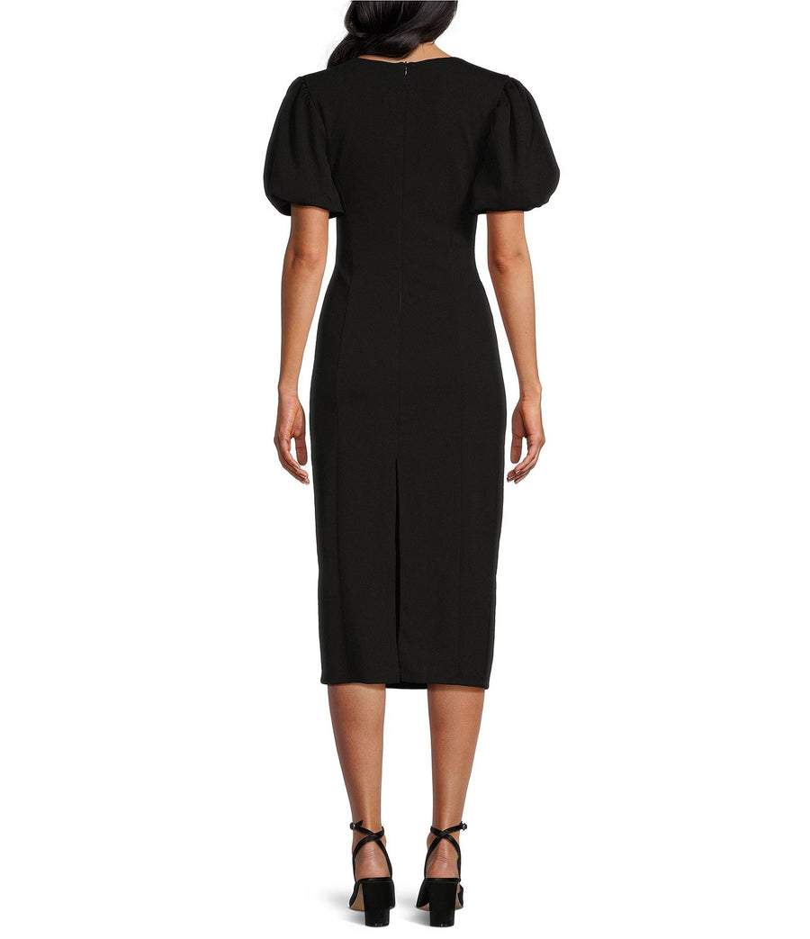 Marina Short Puffed Sleeve Fitted Cocktail Midi Dress MA269141 Wholesale