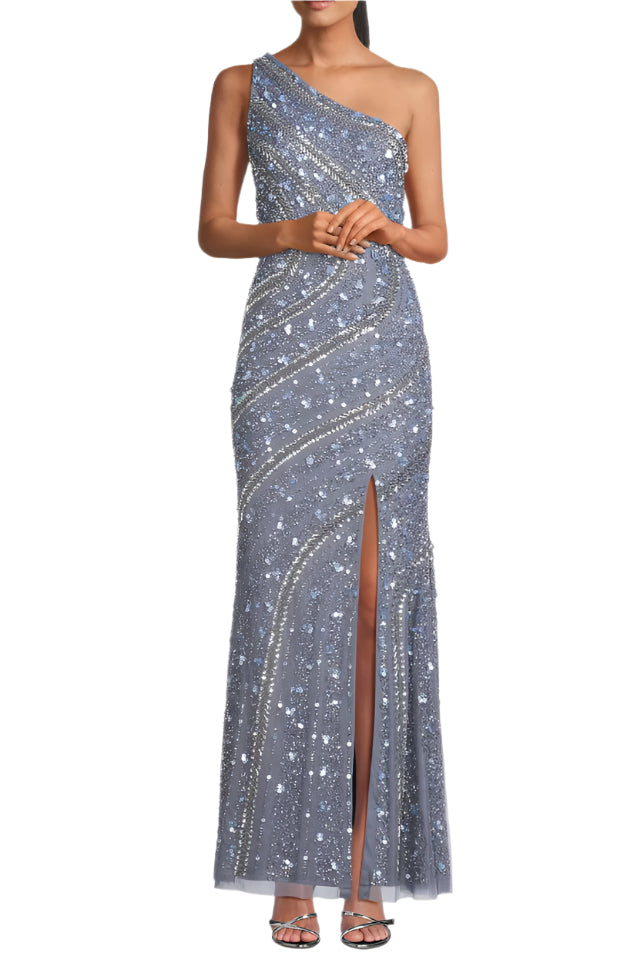 Prom Dresses Long Formal Beaded Sequin Fitted Prom Dress Dusty Blue