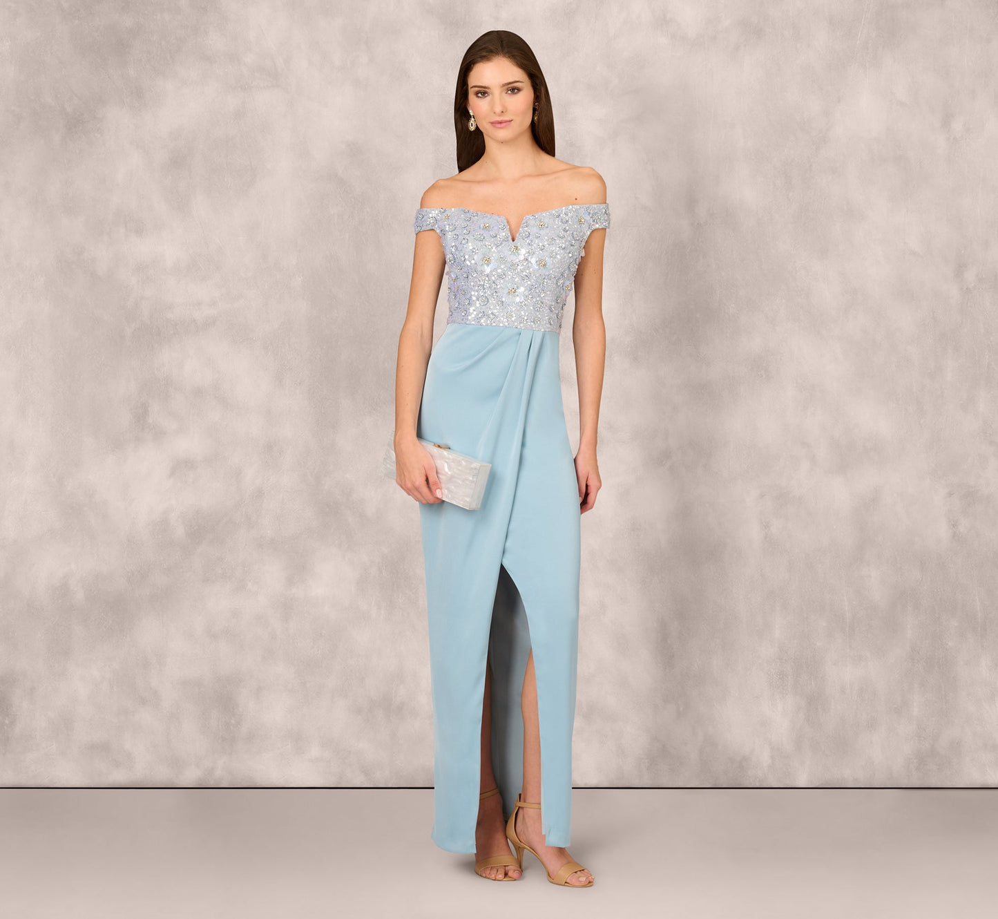 Aidan Mattox MD1E209365 Slit Long Sequin Formal Dress Wholesale