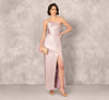 Mauve Silver Aidan Mattox MD1E209391 Strapless Long Mikado Prom Side Slit Gown