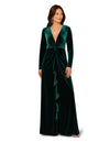 Spruce Aidan Mattox MD1E209722 V-Neck Long Velvet Evening Ruffle Gown