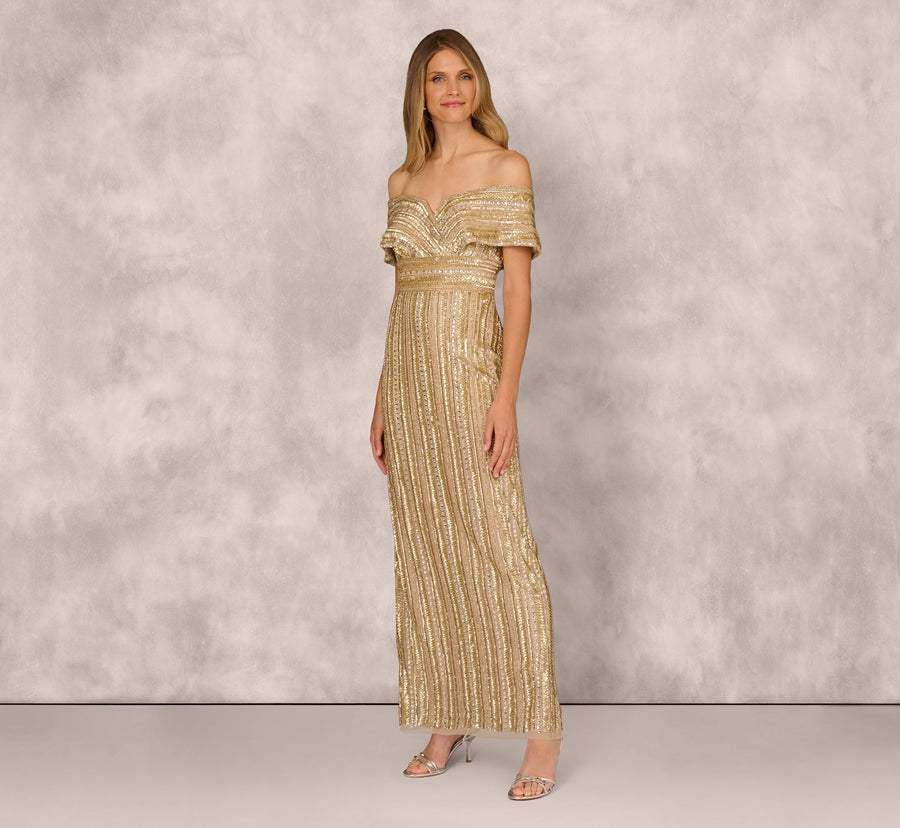 Off-the-Shoulder Floor-Length Sequin Formal Dress Aidan Mattox MD1E209782 Wholesale