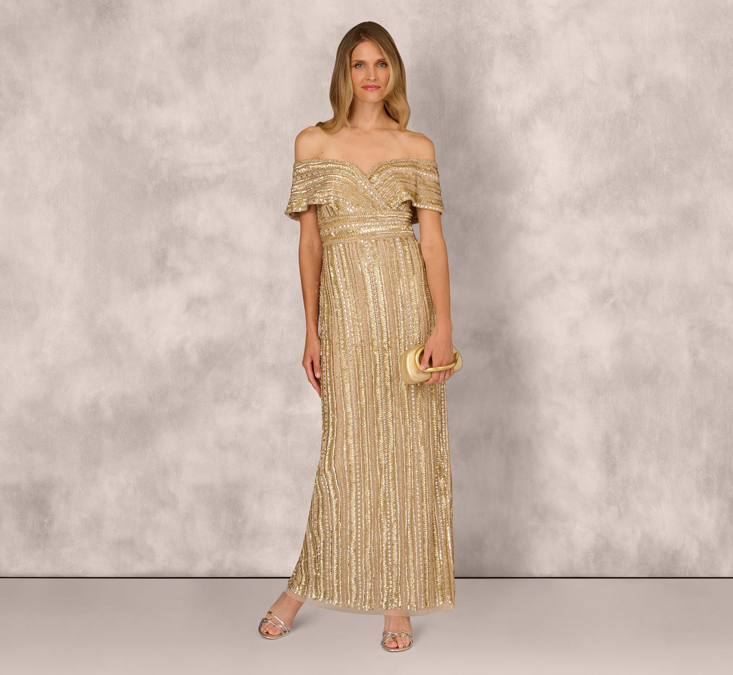 Off-the-Shoulder Floor-Length Sequin Formal Dress Aidan Mattox MD1E209782 Wholesale