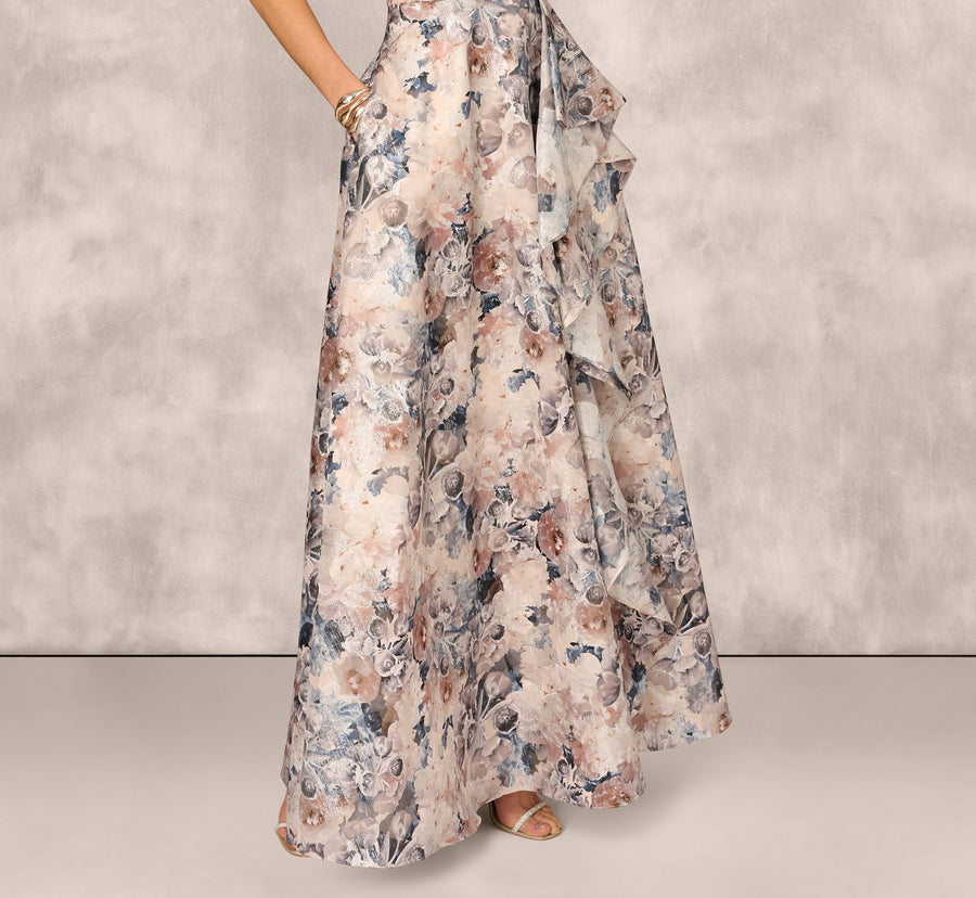 Blue Multi Adrianna Papell MD1E209791 One-Shoulder Long Metallic Formal Ruffle Gown
