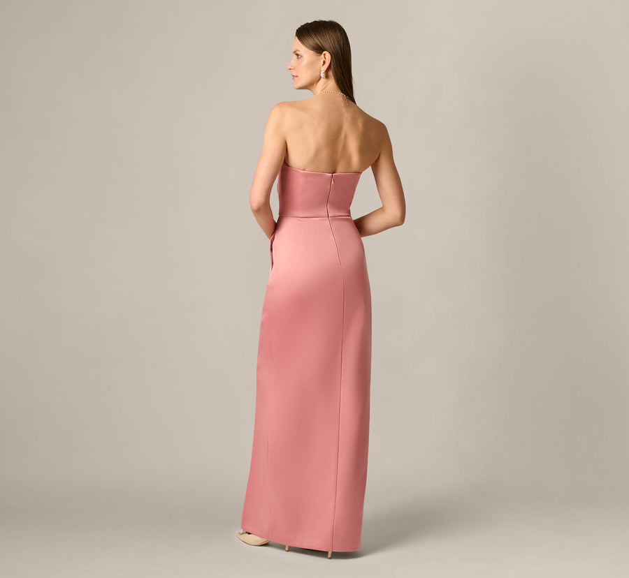 Rose Aidan Mattox MD1E209846 Strapless Floor-Length Satin Formal High Slit Dress