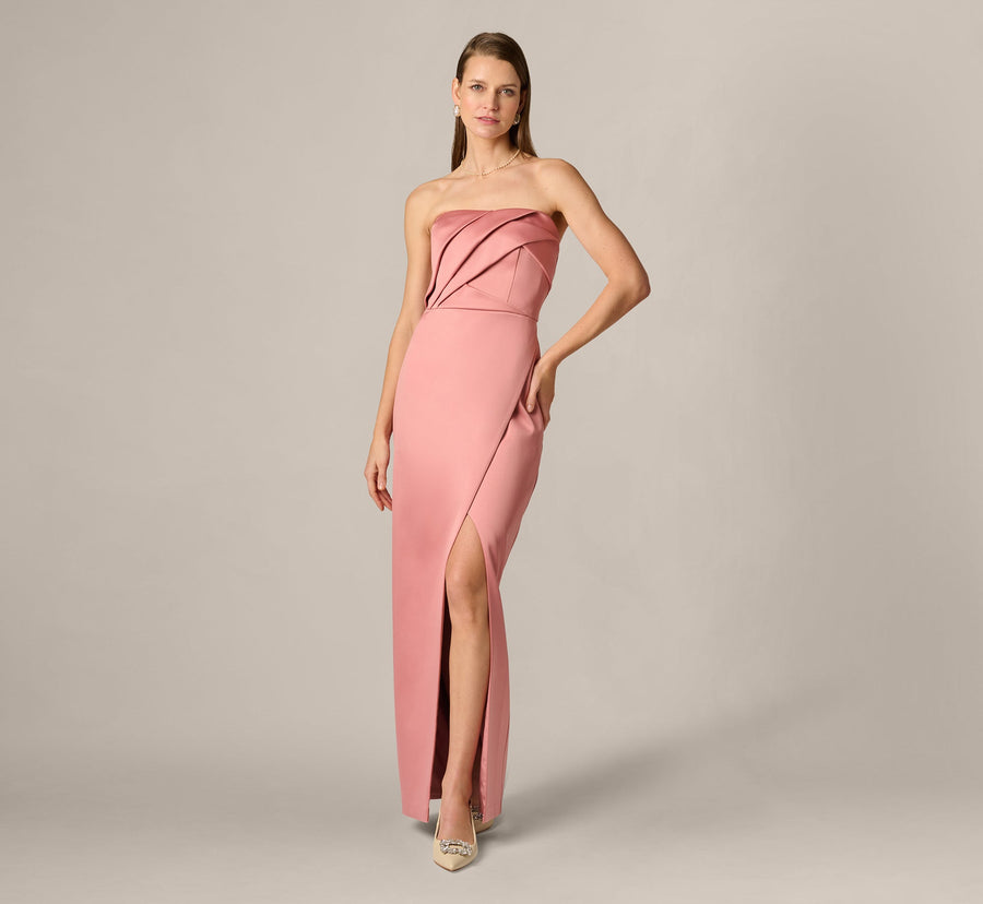 Rose Aidan Mattox MD1E209846 Strapless Floor-Length Satin Formal High Slit Dress