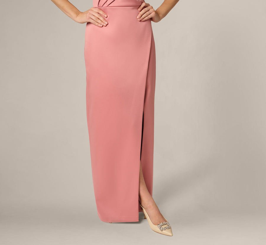 Rose Aidan Mattox MD1E209846 Strapless Floor-Length Satin Formal High Slit Dress