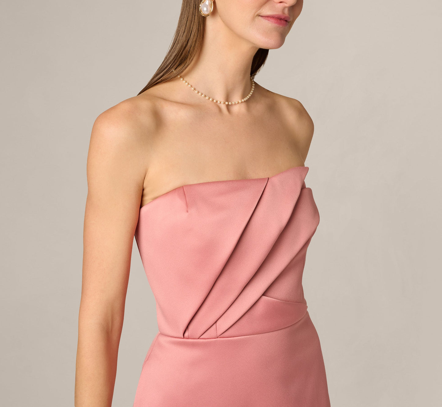 Rose Aidan Mattox MD1E209846 Strapless Floor-Length Satin Formal High Slit Dress