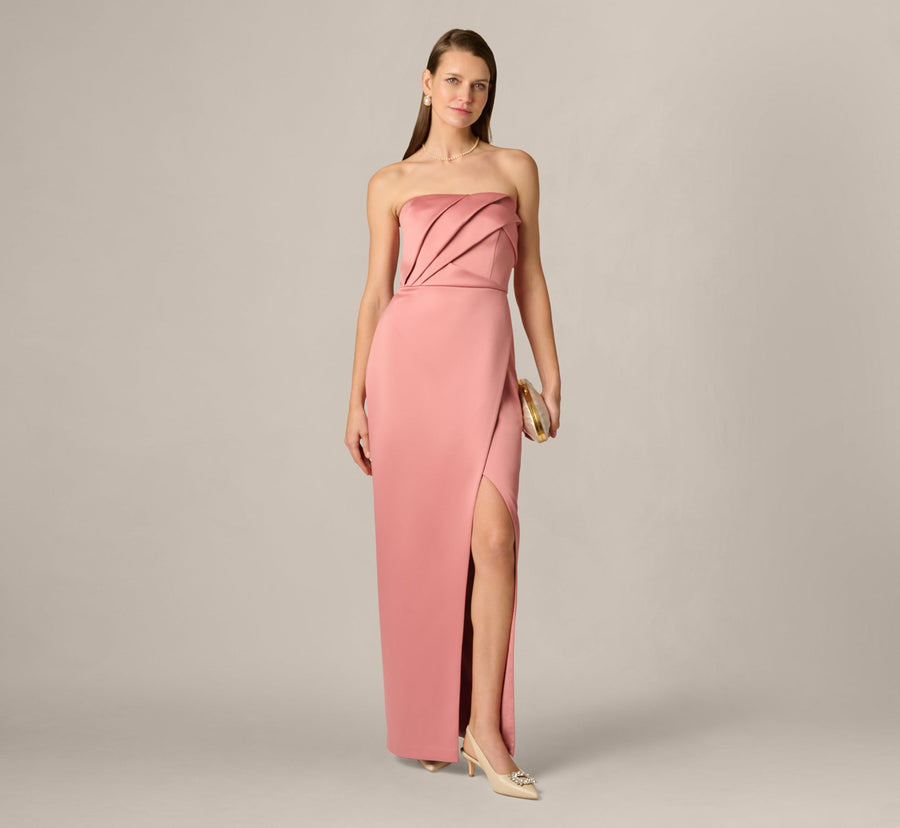 Rose Aidan Mattox MD1E209846 Strapless Floor-Length Satin Formal High Slit Dress