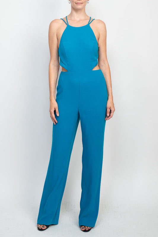 Jumpsuit Long Cutout Tie Formal Jumpsuit PEACOCK