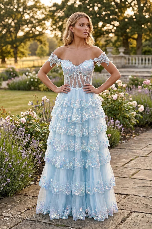 Long Corset Ruffled Prom Dress Wholesale