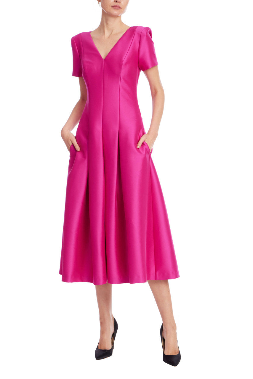 V-Neck Midi Satin Formal A-Line Badgley Mischka SC4411A