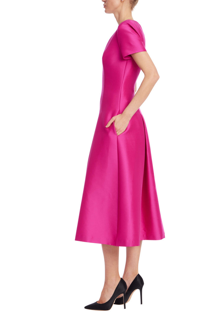 V-Neck Midi Satin Formal A-Line Badgley Mischka SC4411A