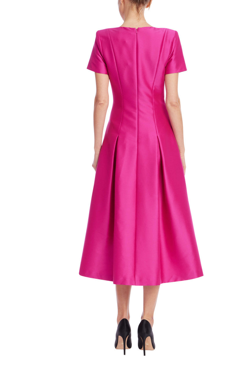 V-Neck Midi Satin Formal A-Line Badgley Mischka SC4411A