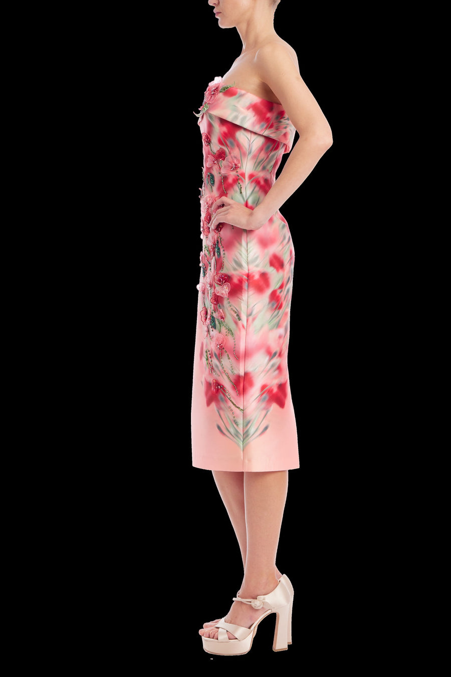 Strapless Beaded Floral Sheath Dress Badgley Mischka SC4592 Wholesale