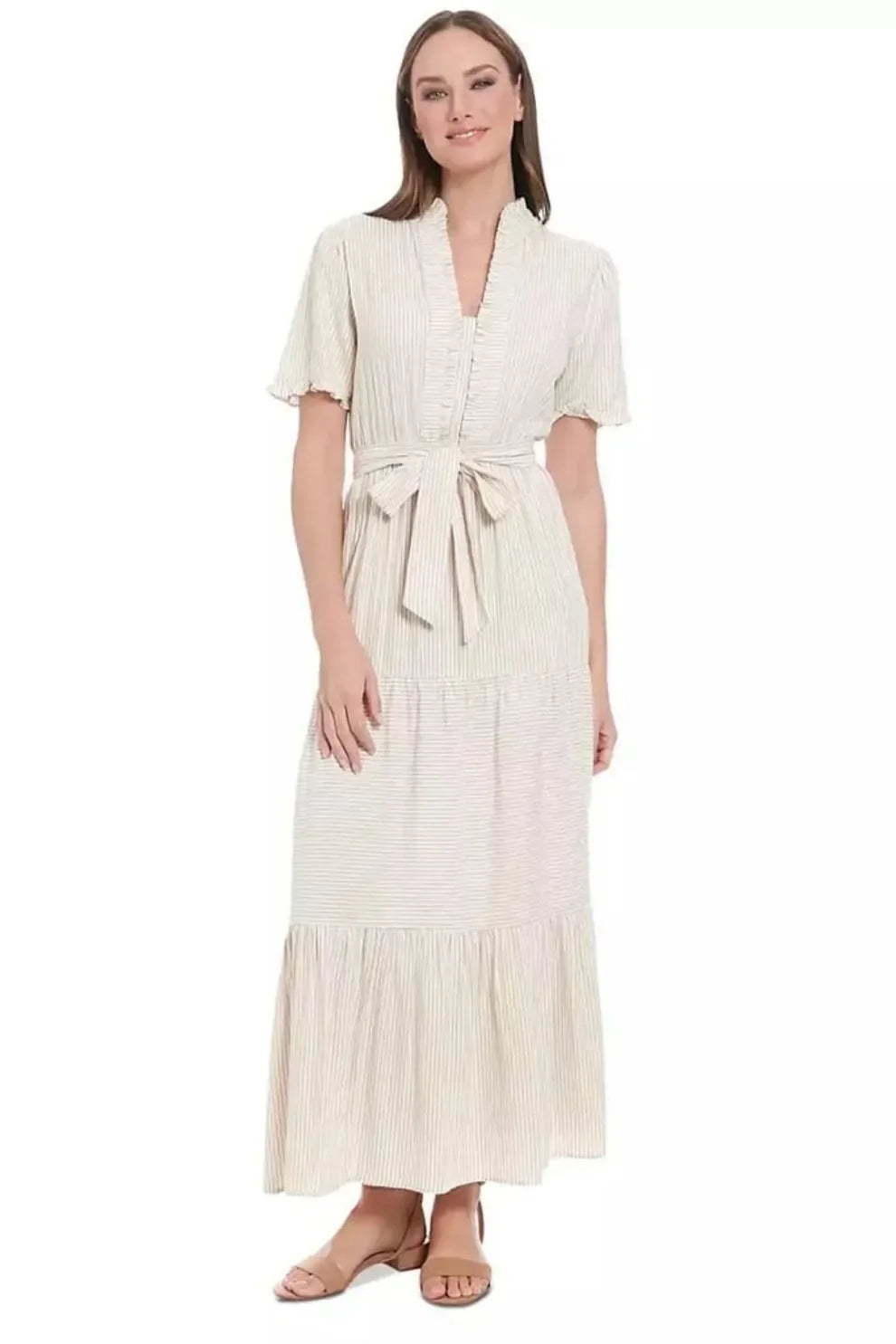 Stripe Tiered Maxi Dress London Times T7395M Wholesale
