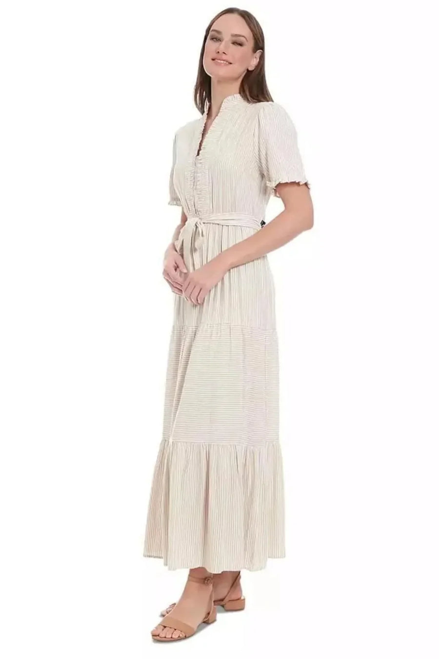 Stripe Tiered Maxi Dress London Times T7395M Wholesale