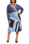 Plus Size Dresses Plus Size Long Sleeve Printed Cocktail Dress Ivory Blue