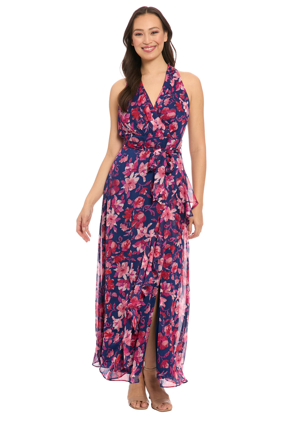 Amberlyn Halter Floral Maxi Dress London Times T8059M Wholesale