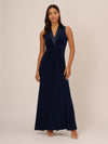 Midnight Adrianna Papell AP1E209882 V-Neck Floor-Length Jersey Formal Twist-Front Dress