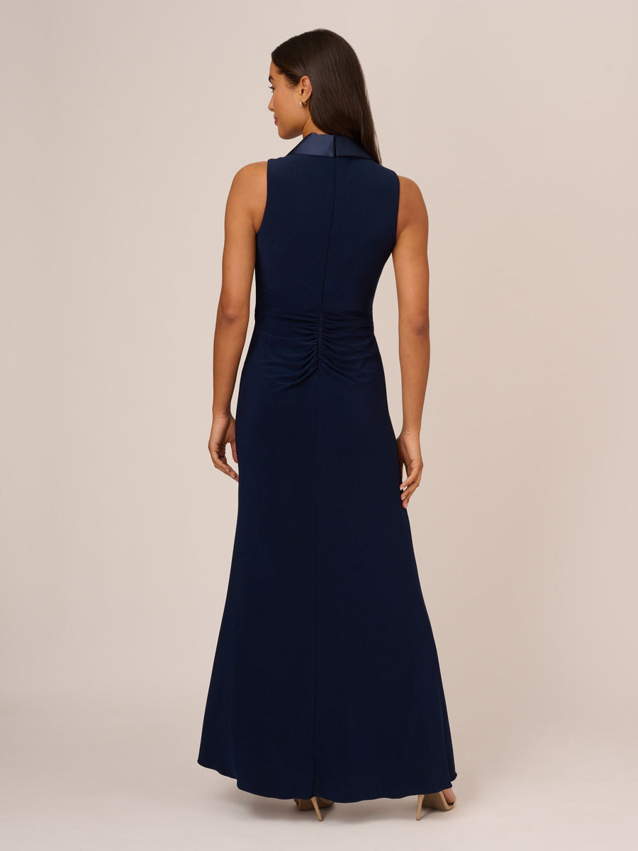 Midnight Adrianna Papell AP1E209882 V-Neck Floor-Length Jersey Formal Twist-Front Dress
