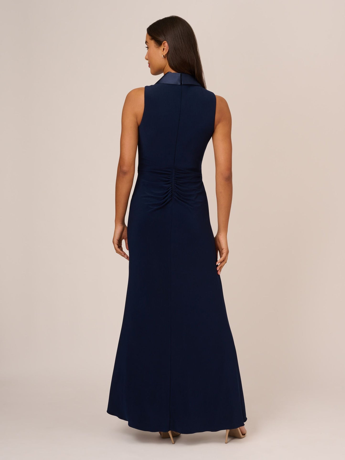 Midnight Adrianna Papell AP1E209882 V-Neck Floor-Length Jersey Formal Twist-Front Dress